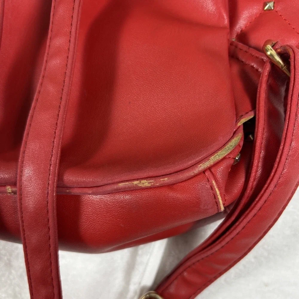 Badgley Mischka Backpack Womens Small Red Quilted Studded‎ BM Logo Edgy Designer